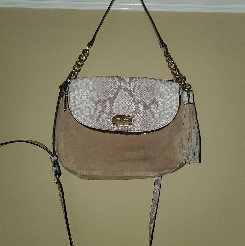 Michael Kors *Bedford* python beige suede purse